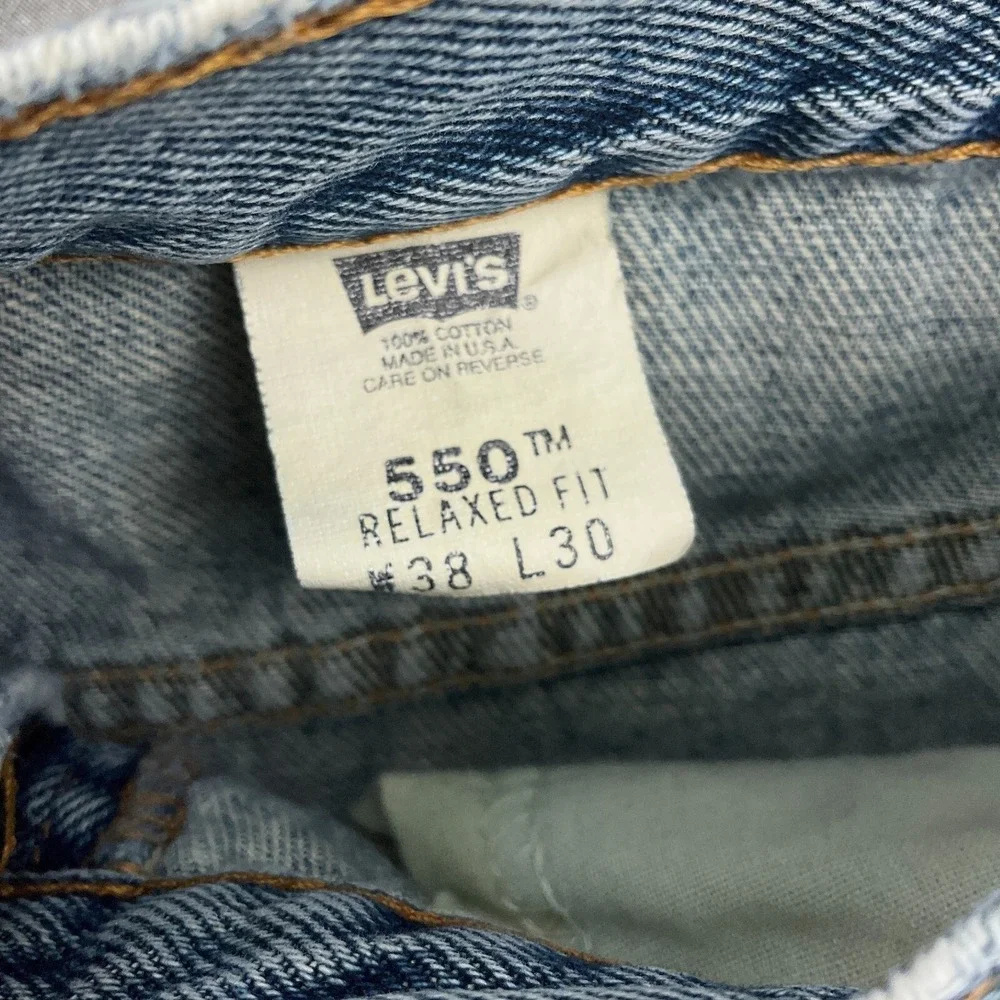 Levis 550 Jeans Men 34W 30L Blue Fade Relaxed Black Bat Wing‎ Flaws VTG USA